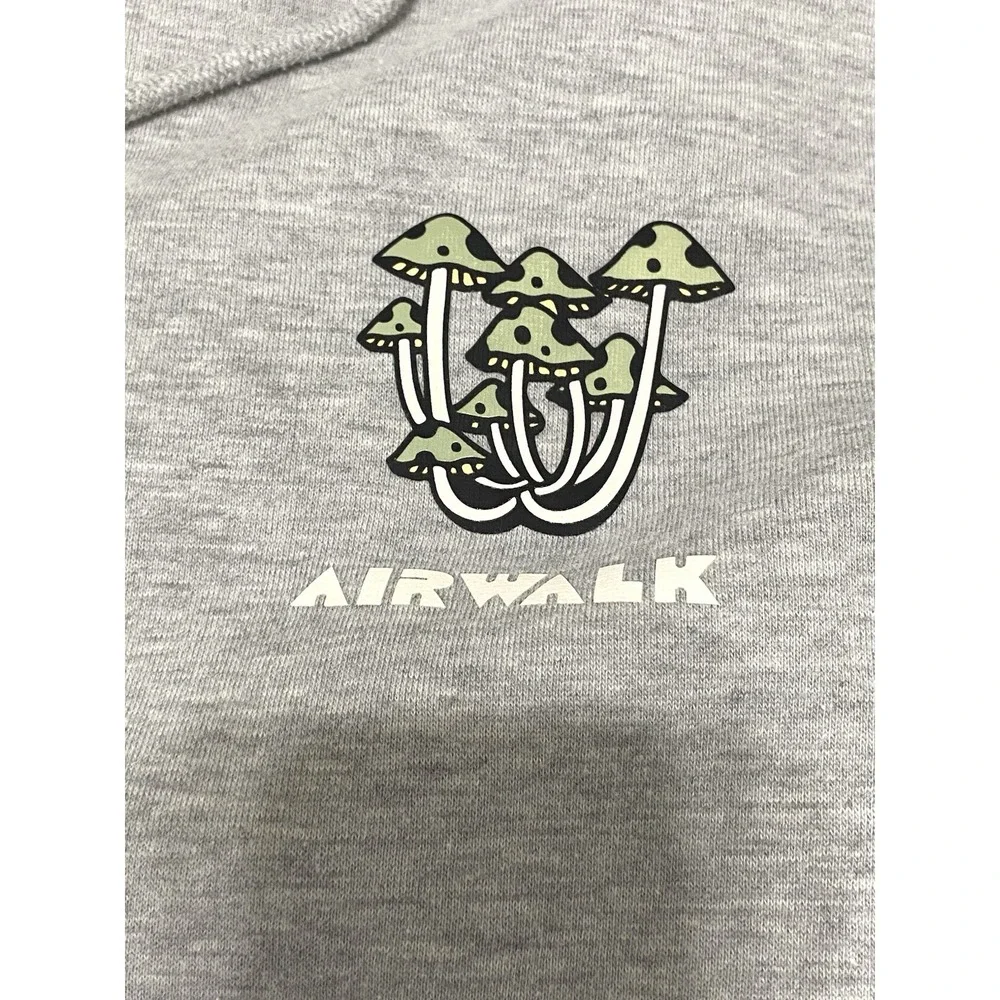 Airwalk Mens Grey‎ Hoodie Sweatshirt Size Medium Skull Mushrooms READ